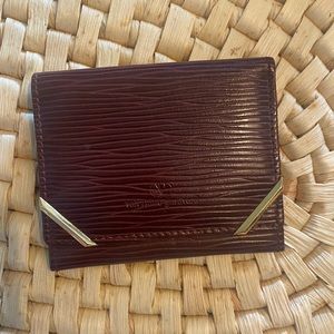 Valentino Garavani Textured Burgundy Bifold Card Wallet with Gold Metal Corners